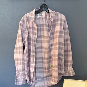 Calvin Klein Men’s Lavender and Pink Plaid Button-Down Shirt